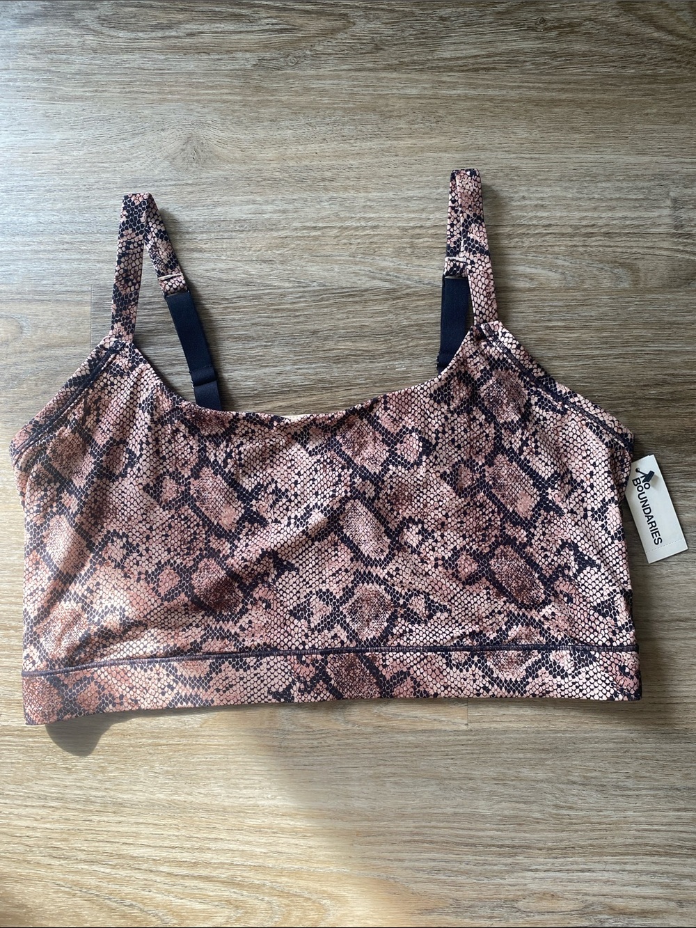 No Boundaries Brown Pink Snake-Print Sports Bralette